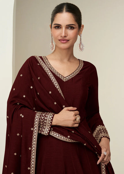 Maroon Embroidered Anarkali Gown