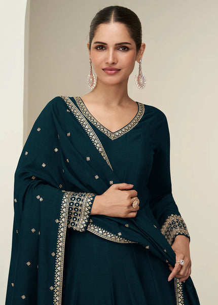 Teal Embroidered Anarkali Gown