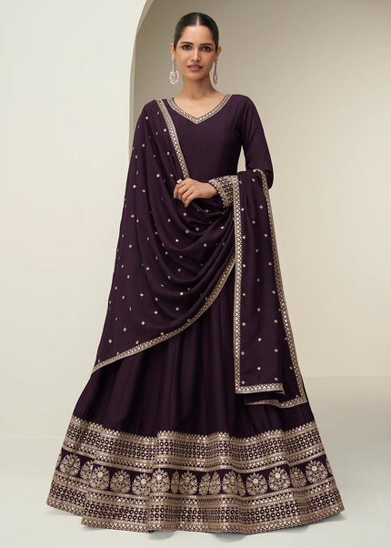 Purple Embroidered Anarkali Gown