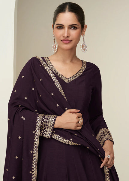 Purple Embroidered Anarkali Gown