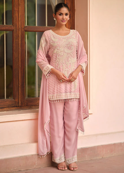 Pink Embroidered Pant Style Suit