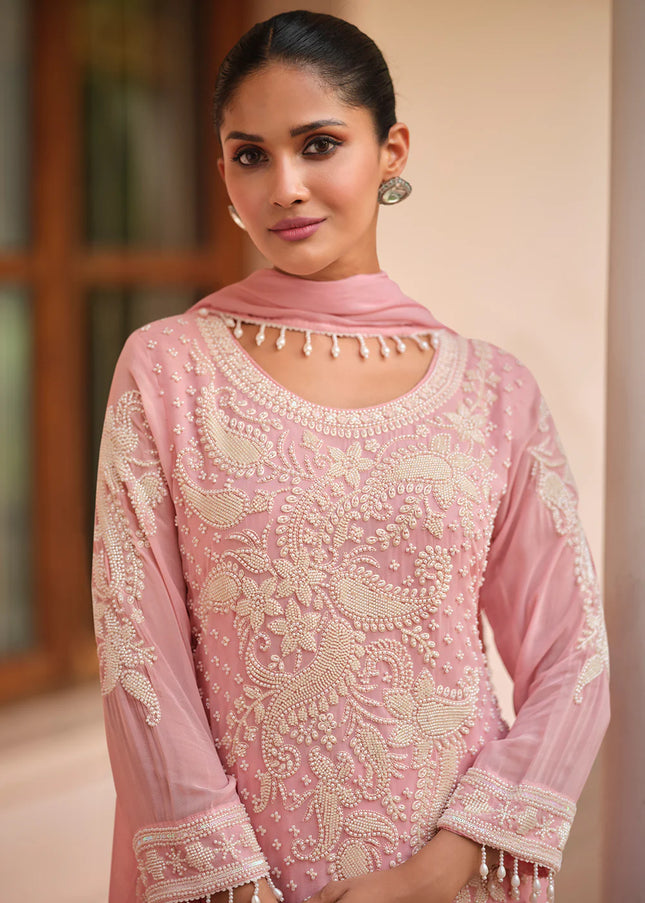 Pink Embroidered Pant Style Suit