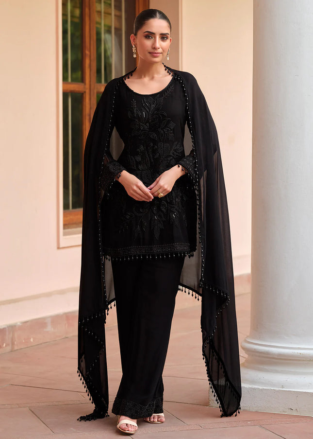 Black Embroidered Pant Style Suit