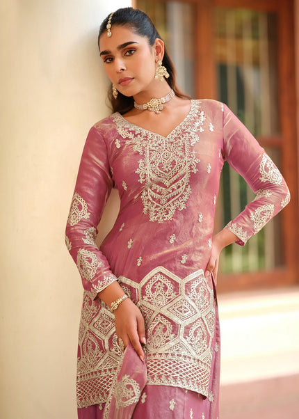 Pink Embroidered Sharara Suit