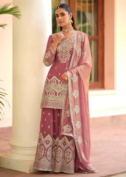 Pink Embroidered Sharara Suit