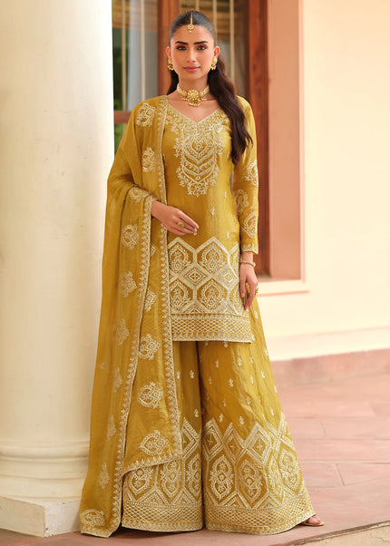 Mustard Yellow Embroidered Sharara Suit
