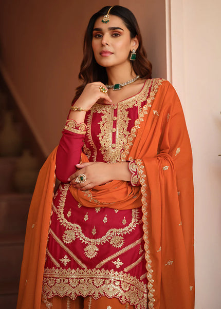 Golden Embroidered Sharara Suit