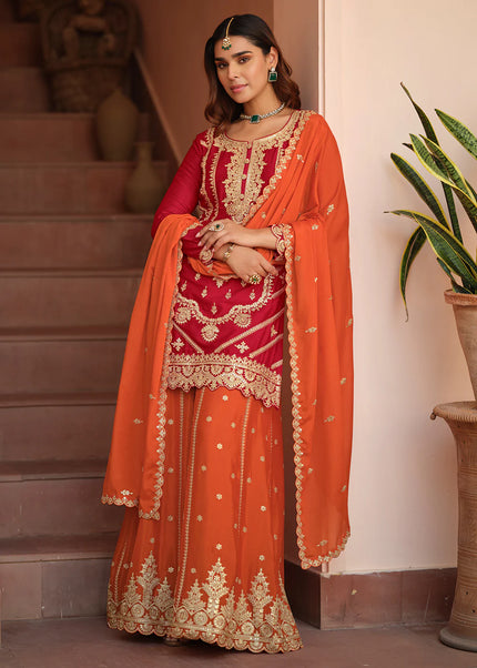 Golden Embroidered Sharara Suit