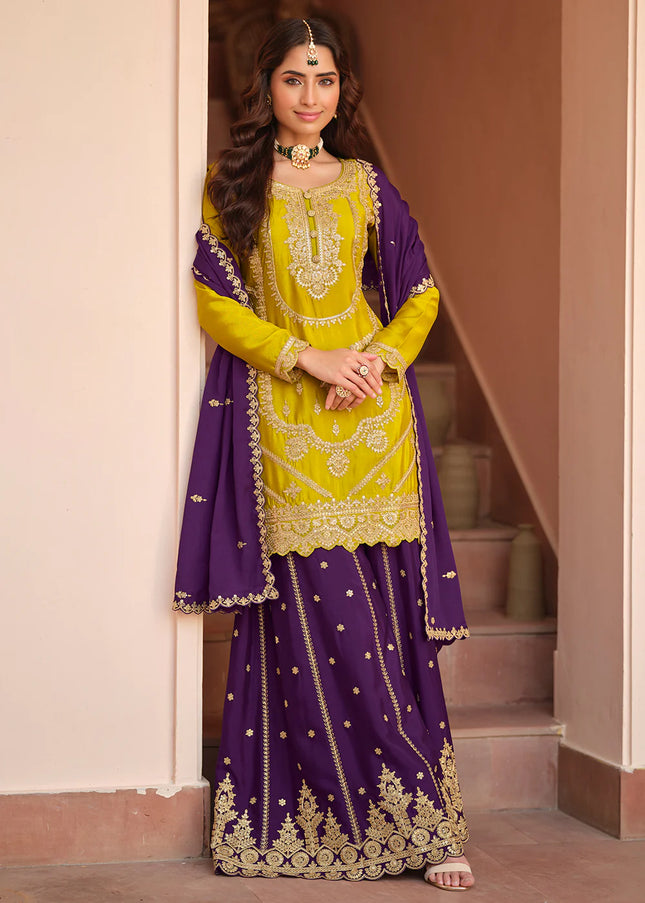 Golden Embroidered Sharara Suit