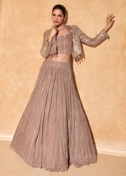 Mauve Embroidered Jacket Style Lehenga
