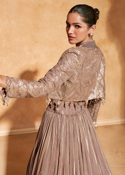 Mauve Embroidered Jacket Style Lehenga