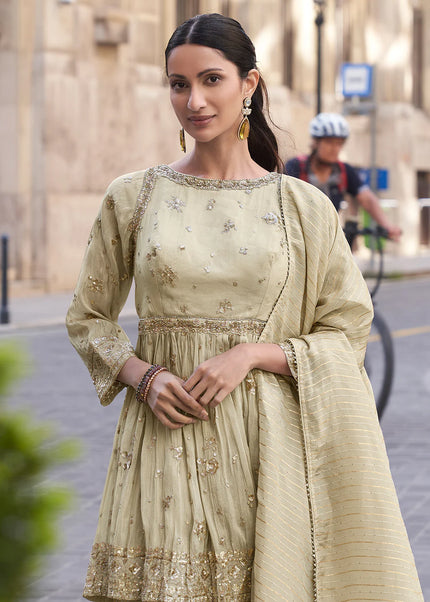Offwhite Beige Embroidered Sharara Suit