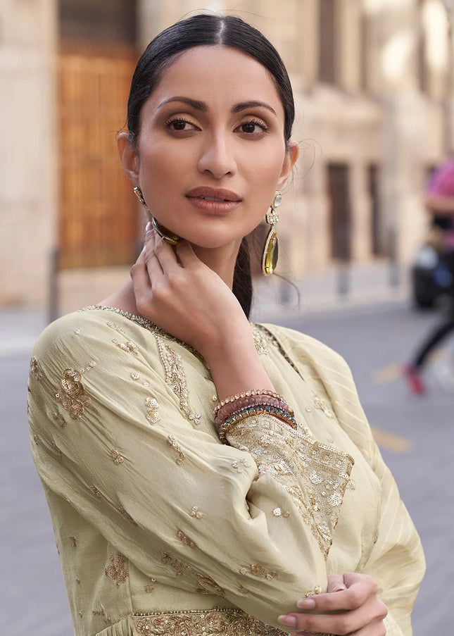 Offwhite Beige Embroidered Sharara Suit