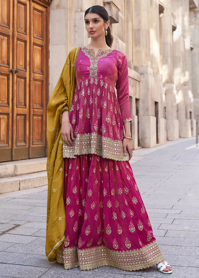 Pink Embroidered Sharara Suit