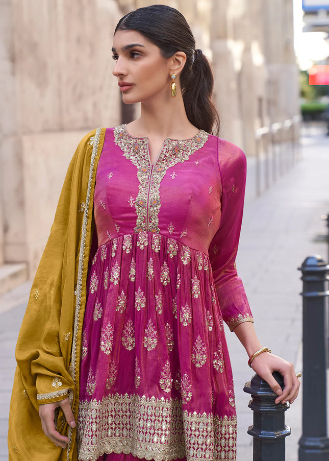 Pink Embroidered Sharara Suit