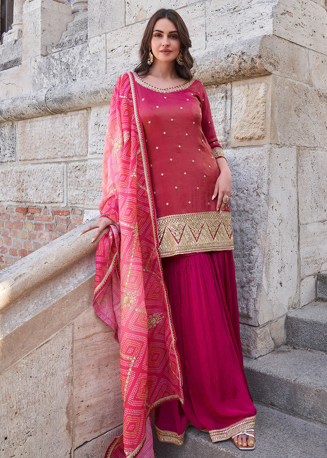 Pink Embroidered Gharara Suit