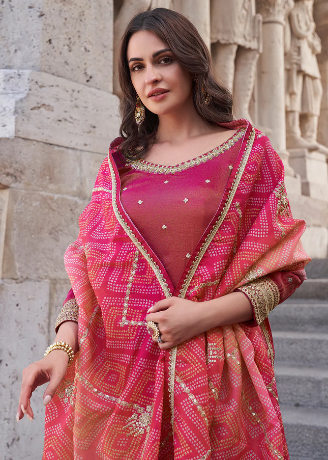 Pink Embroidered Gharara Suit