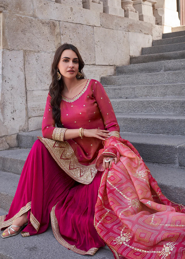 Pink Embroidered Gharara Suit