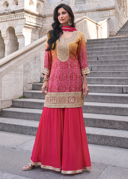 Pink Embroidered Gharara Suit