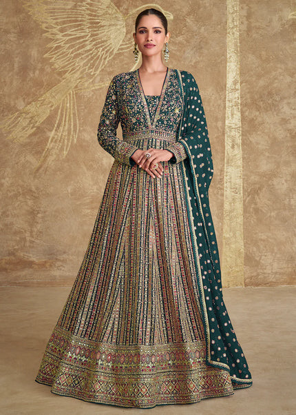 Green Embroidered Anarkali Gown