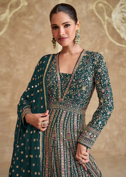 Green Embroidered Anarkali Gown