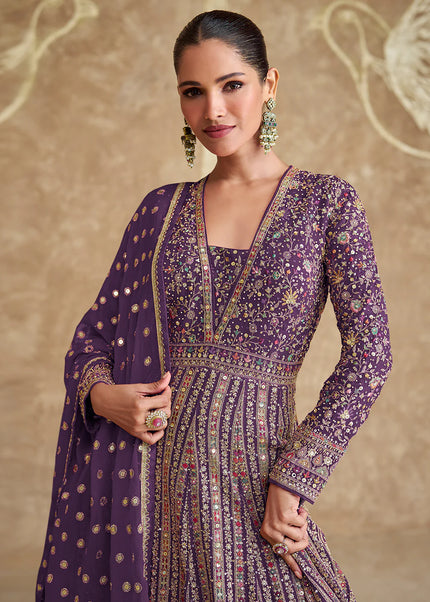 Purple Embroidered Anarkali Gown