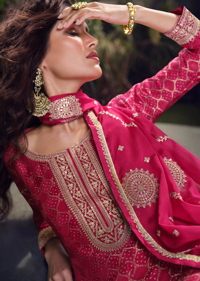 Pink Embroidered Sharara Suit