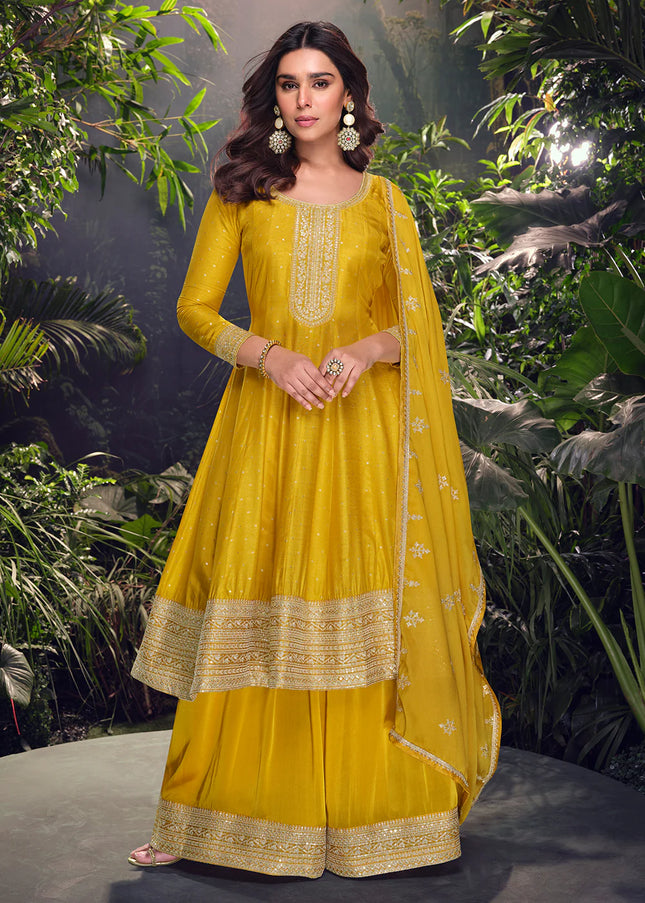 Yellow Embroidered Sharara Suit