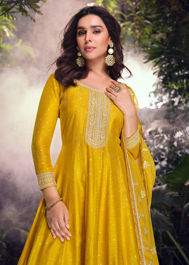 Yellow Embroidered Sharara Suit