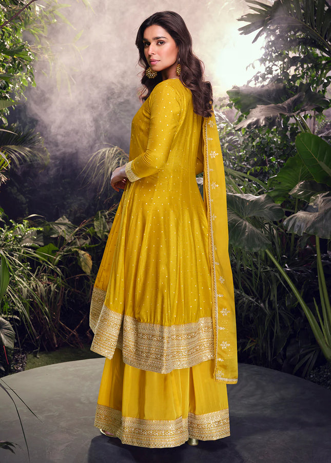 Yellow Embroidered Sharara Suit