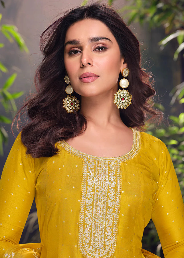 Yellow Embroidered Sharara Suit