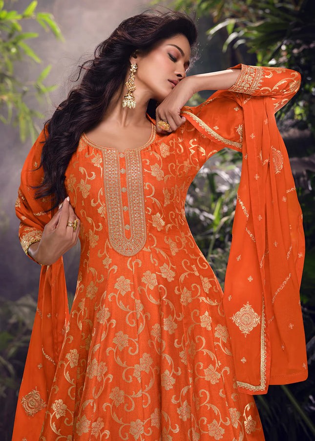 Orange Embroidered Sharara Suit