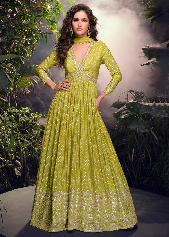 Green Embroidered Anarkali Gown