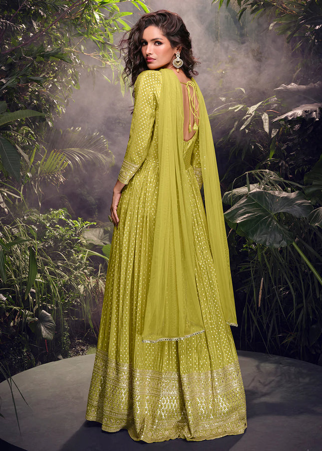 Green Embroidered Anarkali Gown