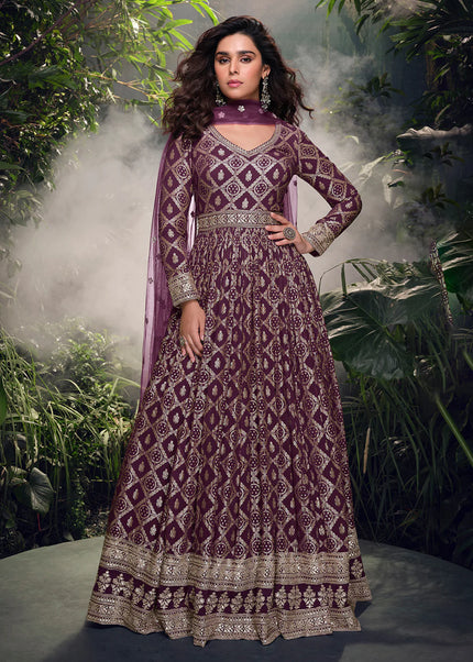 Purple Embroidered Anarkali Gown