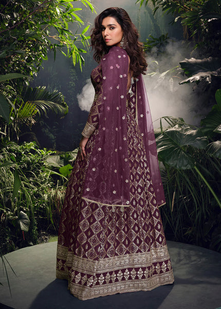 Purple Embroidered Anarkali Gown