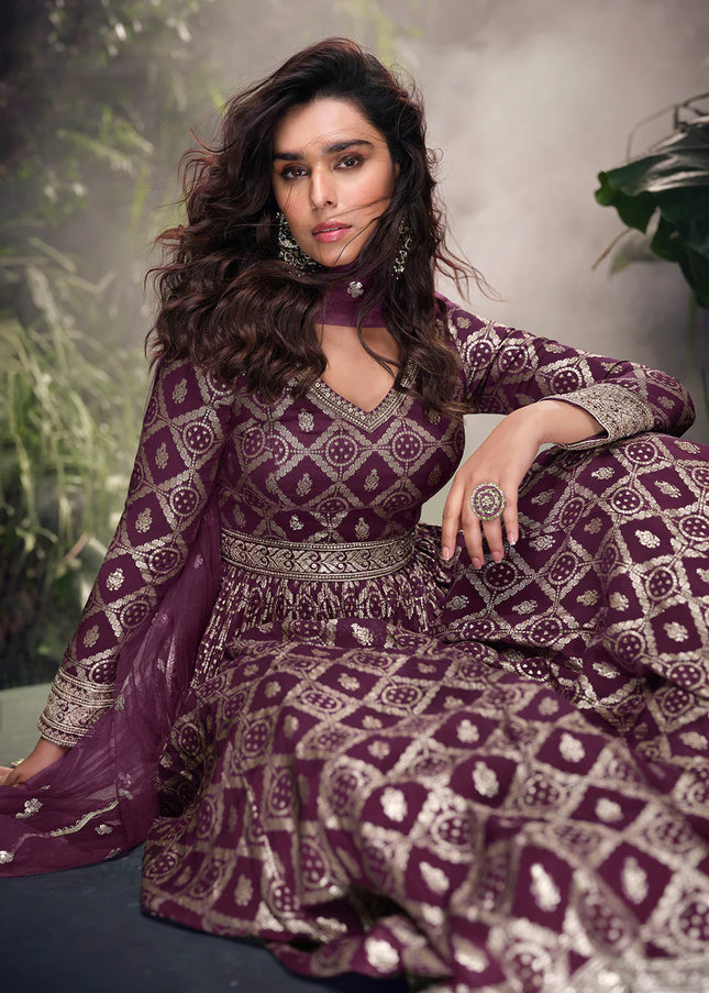 Purple Embroidered Anarkali Gown