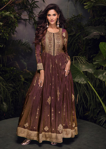 Brown Embroidered Anarkali Gown