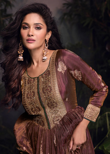 Brown Embroidered Anarkali Gown