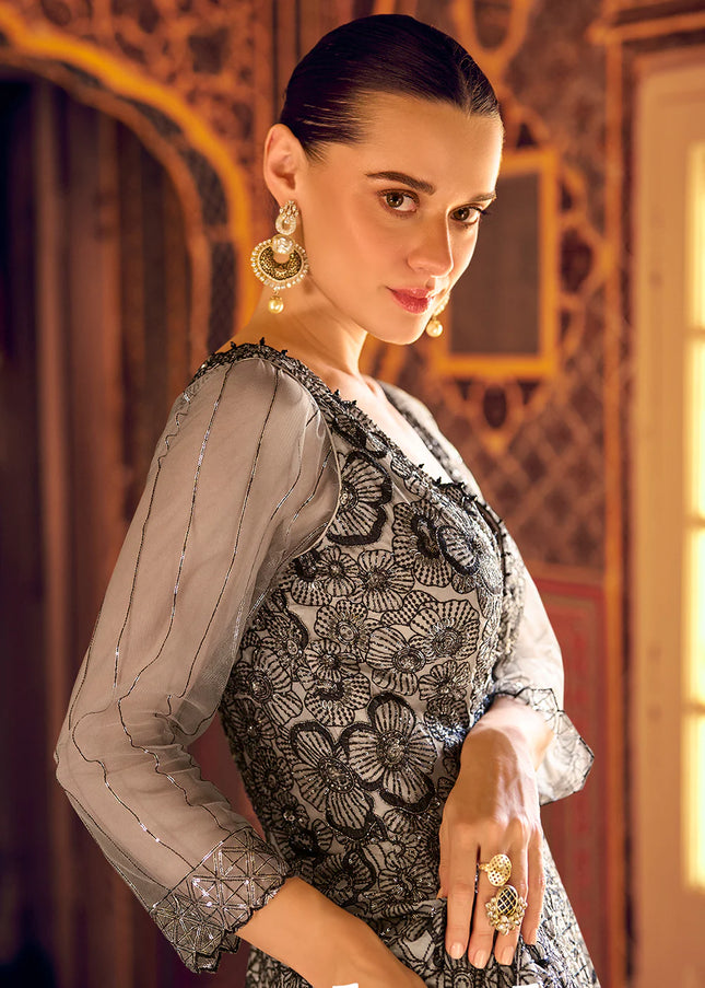 Grey Embroidered Anarkali Gown