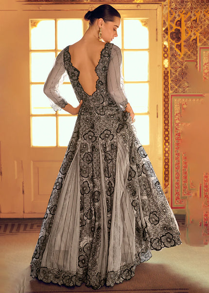 Grey Embroidered Anarkali Gown