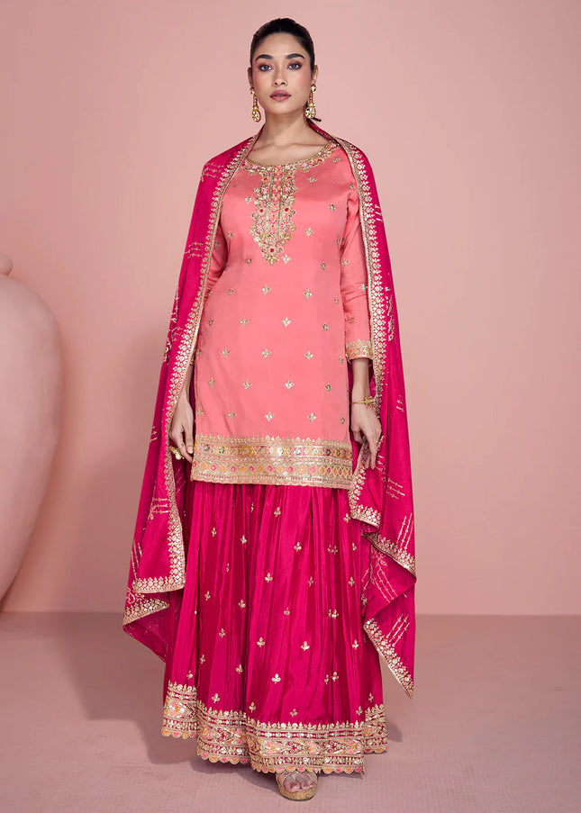 Pink Embroidered Sharara Suit