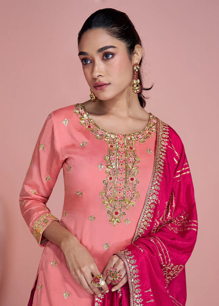 Pink Embroidered Sharara Suit
