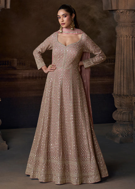 Mauve Embroidered Anarkali Gown