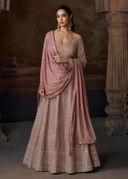 Mauve Embroidered Anarkali Gown