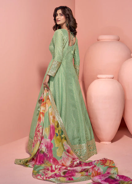 Green Embroidered Anarkali Gown