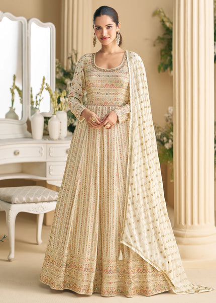 Offwhite Embroidered Anarkali Gown