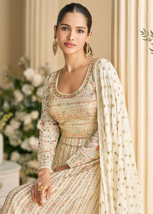 Offwhite Embroidered Anarkali Gown