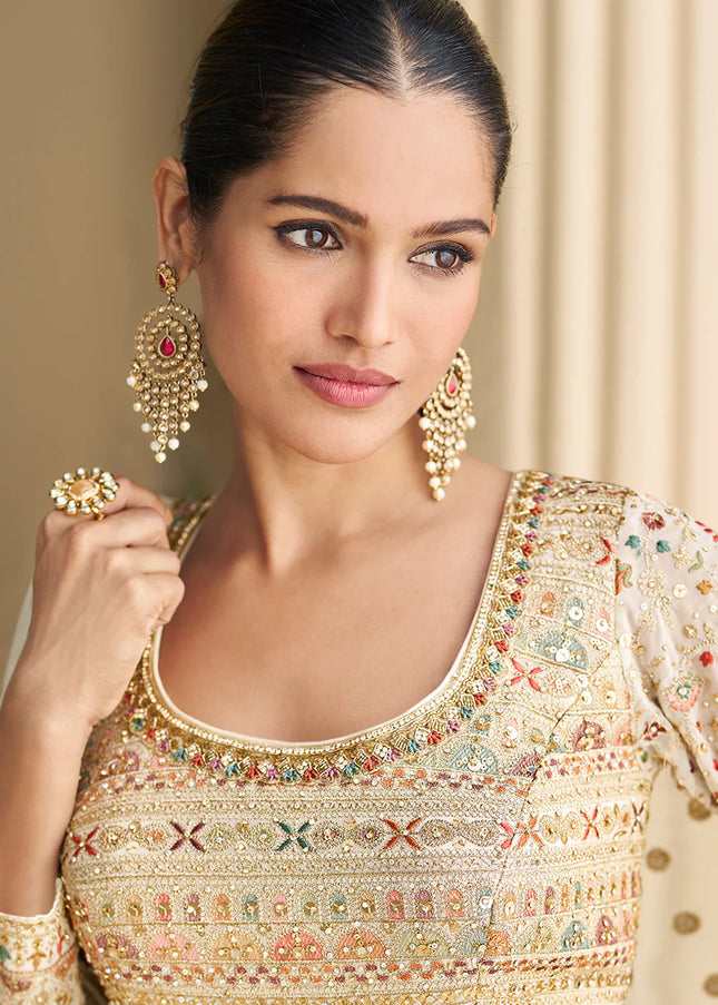 Offwhite Embroidered Anarkali Gown