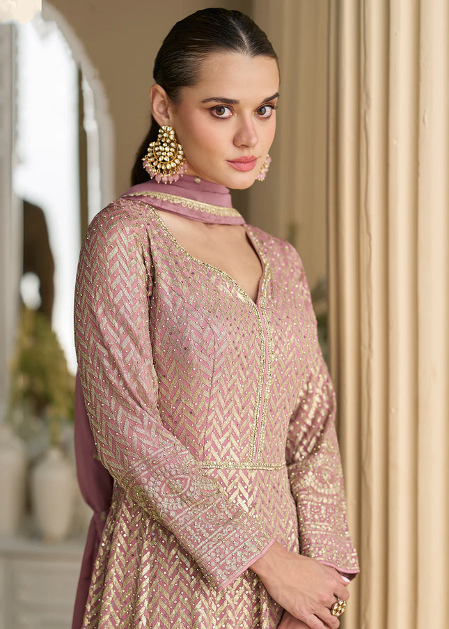 Pink Embroidered Anarkali Gown